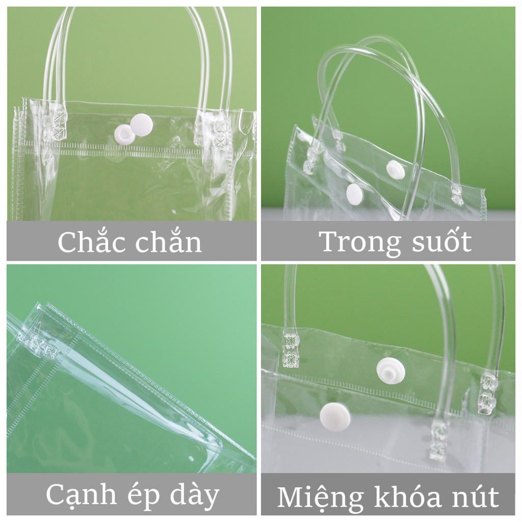 Túi nhựa dẻo quai trong suốt nhiều kích thước chất liệu PVC siêu bền