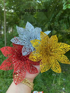 Hoa lưới nhũ bé 8cm trang trí giỏ quà Tết siêu xinh
