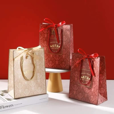 Túi tote đựng quà cảm ơn, bánh kẹo 500gr cao cấp kèm ruy băng kích thước 15x8x20cm